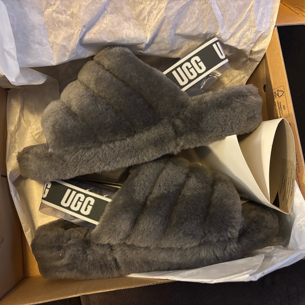 Women’s size 10 grey fluff yeah slides
Brand new in box! Never tried on